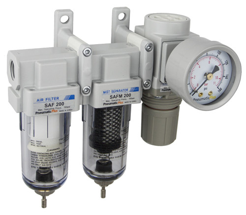 SAU230 Series Mini Three Stage Air Drying System, 1/4" NPT - Filter, Mist Separator, Regulator with Bracket & Gauge (SAU230-N02G)