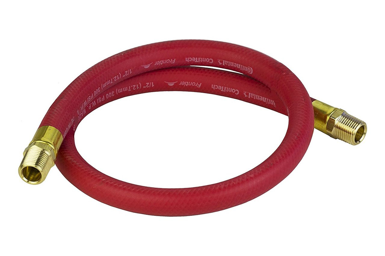 Red EPDM Synthetic Rubber Air & Water Hose 3/8 ID x 0.7 OD with 3/8 NPT Male Fitting Connections | Length: 6 ft