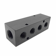 1 inlet 10-32 outlets Aluminum air manifold 4 outlet 1/8 NPT inlet 