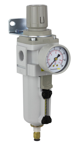 PneumaticPlus SAW4000M-N04BDG Compressed Air Filter//Regulator Combo Piggyback Style 1//2 NPT Poly Bowl with Gauge Auto Drain