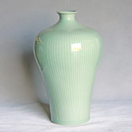 Celadon Carved Bamboo Prunus Vase