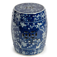 Blue & White Garden Stool with Plum Blossom Motif