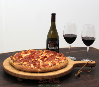This beautiful platter is made from a single wine barrel head with an extended wooden handle. This is perfect for serving your favorite pizza. 