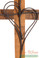 Close up of reclaimed wine barrel wood cross with hand forged iron heart