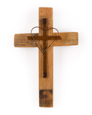 Cross, with decoration, by creatively combining particular symbols and images with wine barrel staves, each cross is a distinctive statement of faith.
