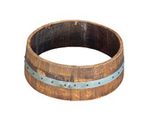 “Rustic reclaimed wine barrel ring planter, oak half barrel with metal band, 8 inches high, 25-26 inch diameter, garden flower bed”
