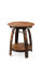 Handcrafted whiskey barrel table showing curved barrel staves and solid oak barrel head top
