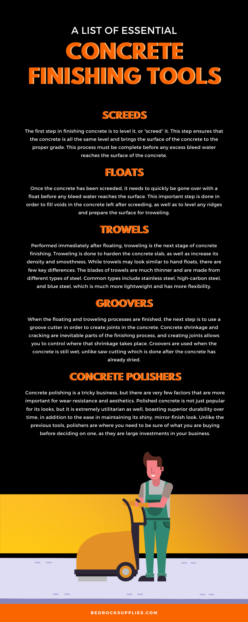A List of Essential Concrete Finishing Tools Infographic