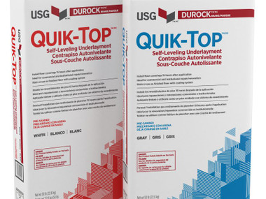 DUROCK™ BRAND QUIK-TOP™ SELF-LEVELING UNDERLAYMENT
Pre-sanded, self-leveling, cementitious underlayments with the highest compressive strengths in the industry (7000 – 10,000 psi).