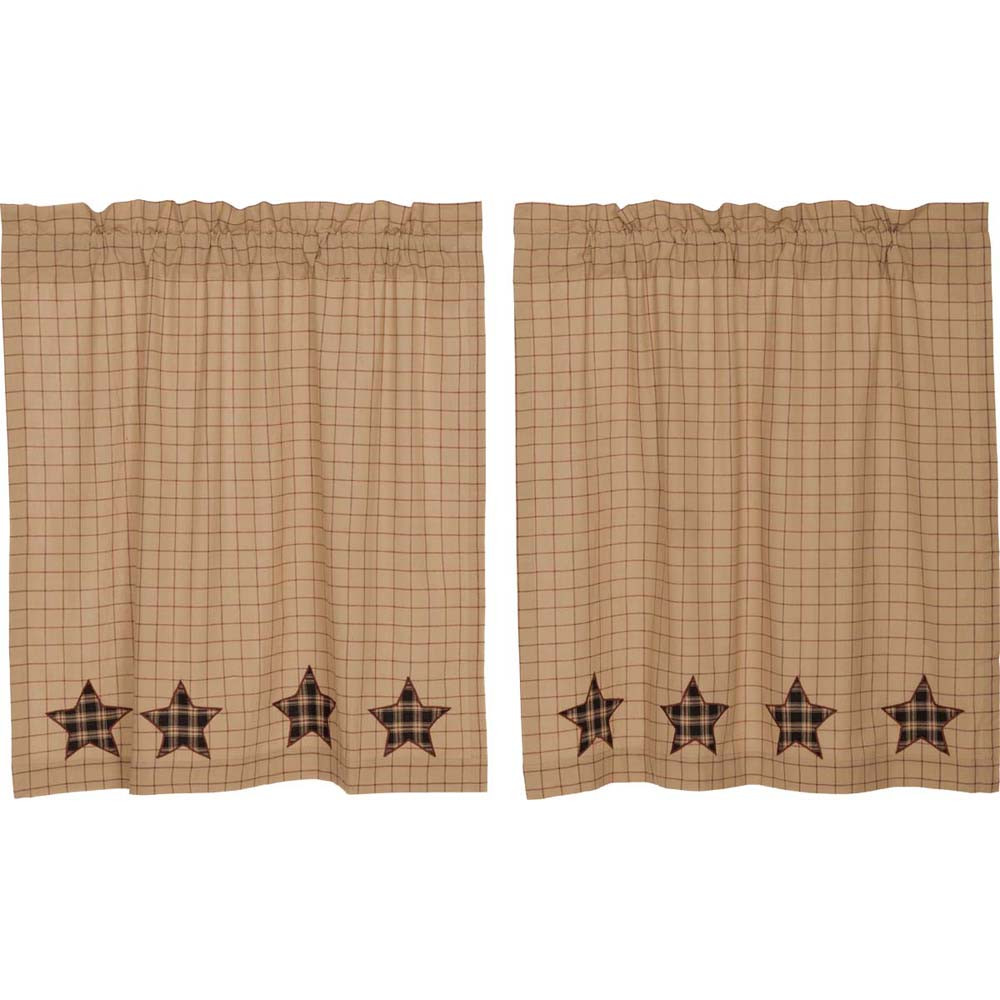 VHC Bingham Star Pillow – 16x16 Fabric Pillow With Plaid & Star Applique – Cotton Fill