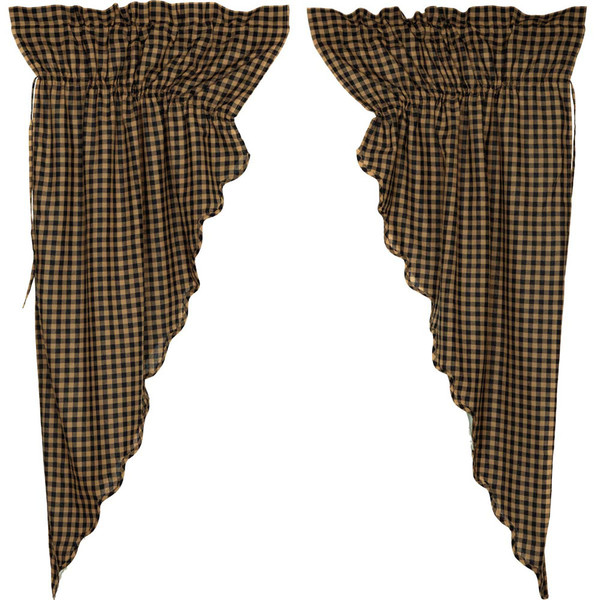 Black Check Scalloped Prairie Curtain Set