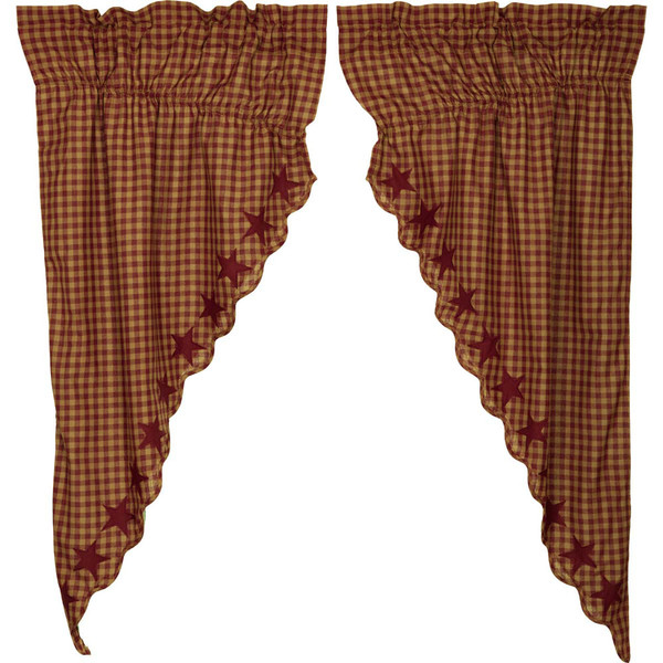 Burgundy Star Scalloped Prairie Curtain Set