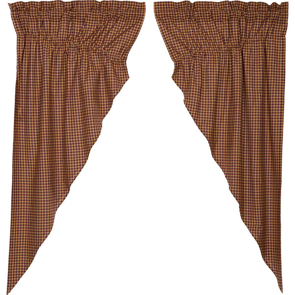 Patriotic Patch Plaid Scalloped Prairie Curtain Set