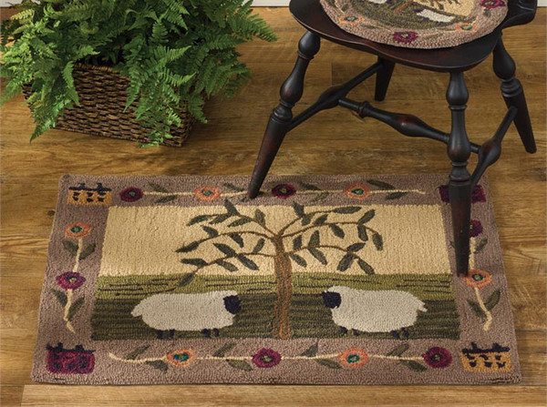 Willow and Sheep Hand-Hooked Rug