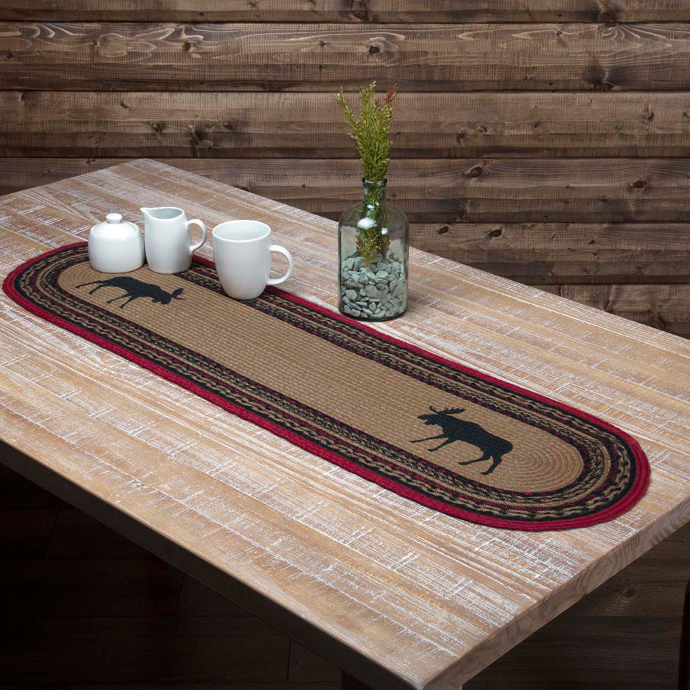 Tan Black Red Oval VHC Brands Primitive Colonial Star Table Runner Jute Blend 13x36 Inches 