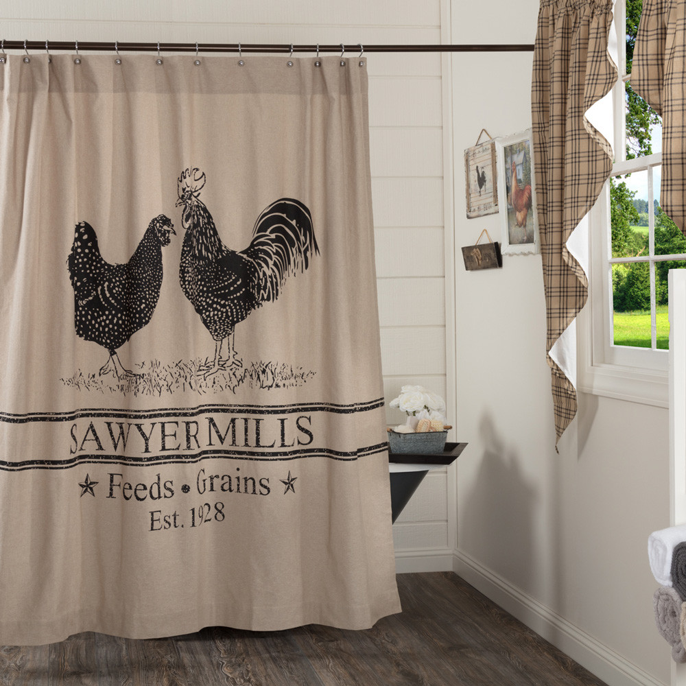 SAWYER MILL POULTRY Shower Curtain Farmhouse Rooster Chicken VHC Primitive