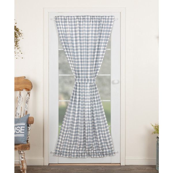 VHC Sawyer Mill Denim Blue Plaid Lined Cotton Country Gathered French Door Panel 