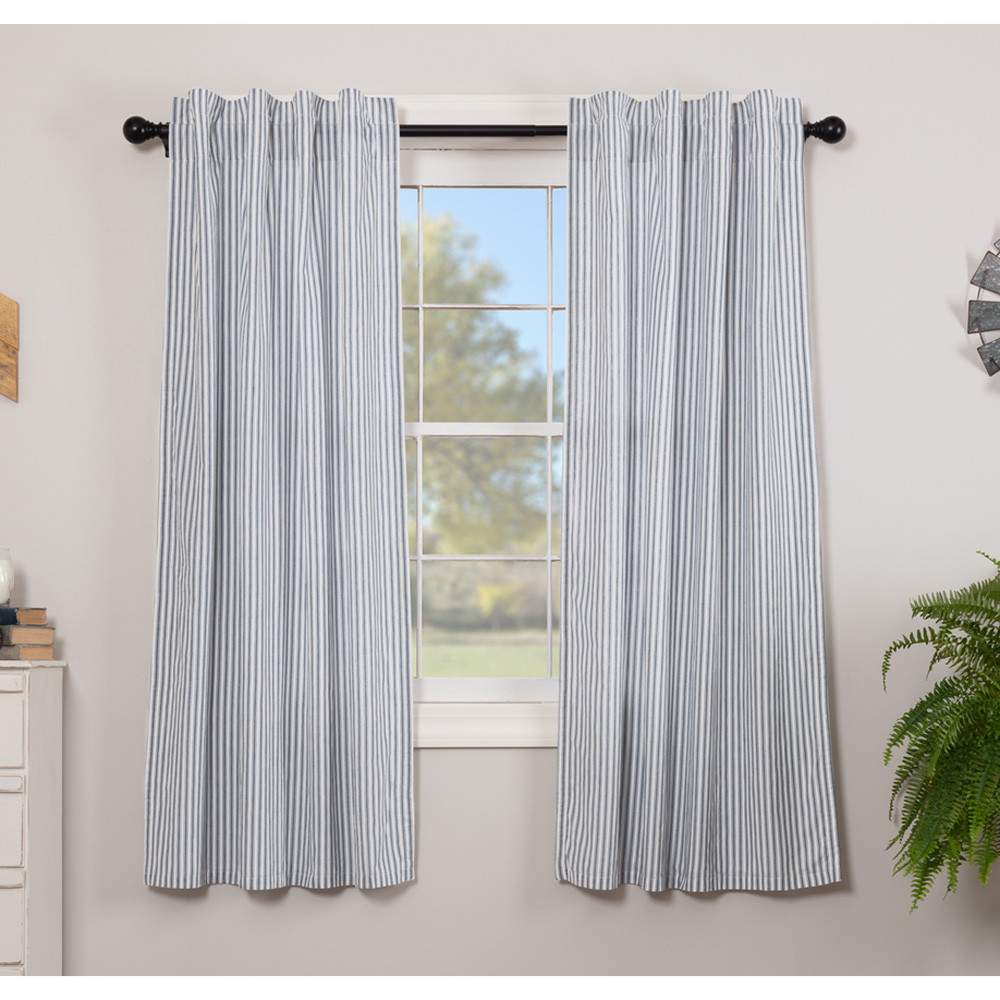 Sawyer Mill Blue Ticking Stripe Short Panel Curtain Set by VHC Brands