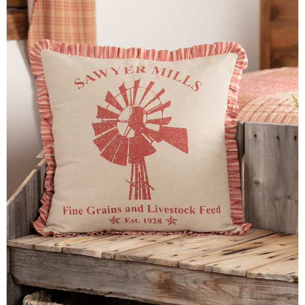 Sawyer Mill Red Windmill Pillow 18" x 18"