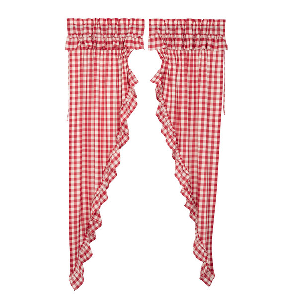 Annie Buffalo Red Check Ruffled Long Prairie Curtain Set