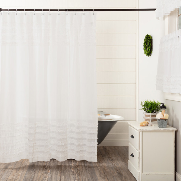 White Ruffled Sheer Petticoat Shower Curtain