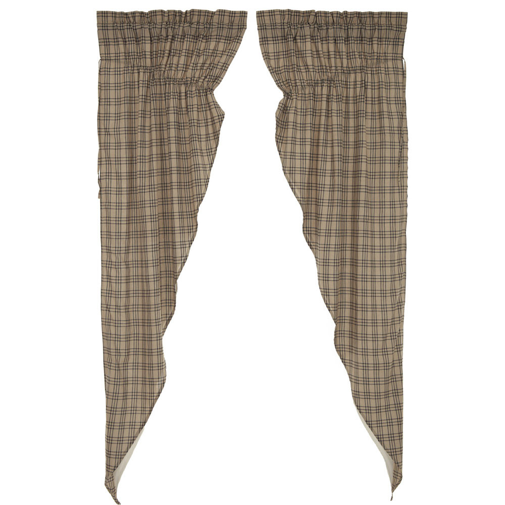 VHC Sawyer Mill Charcoal Khaki Plaid Country Cottage Long Prairie Curtains 
