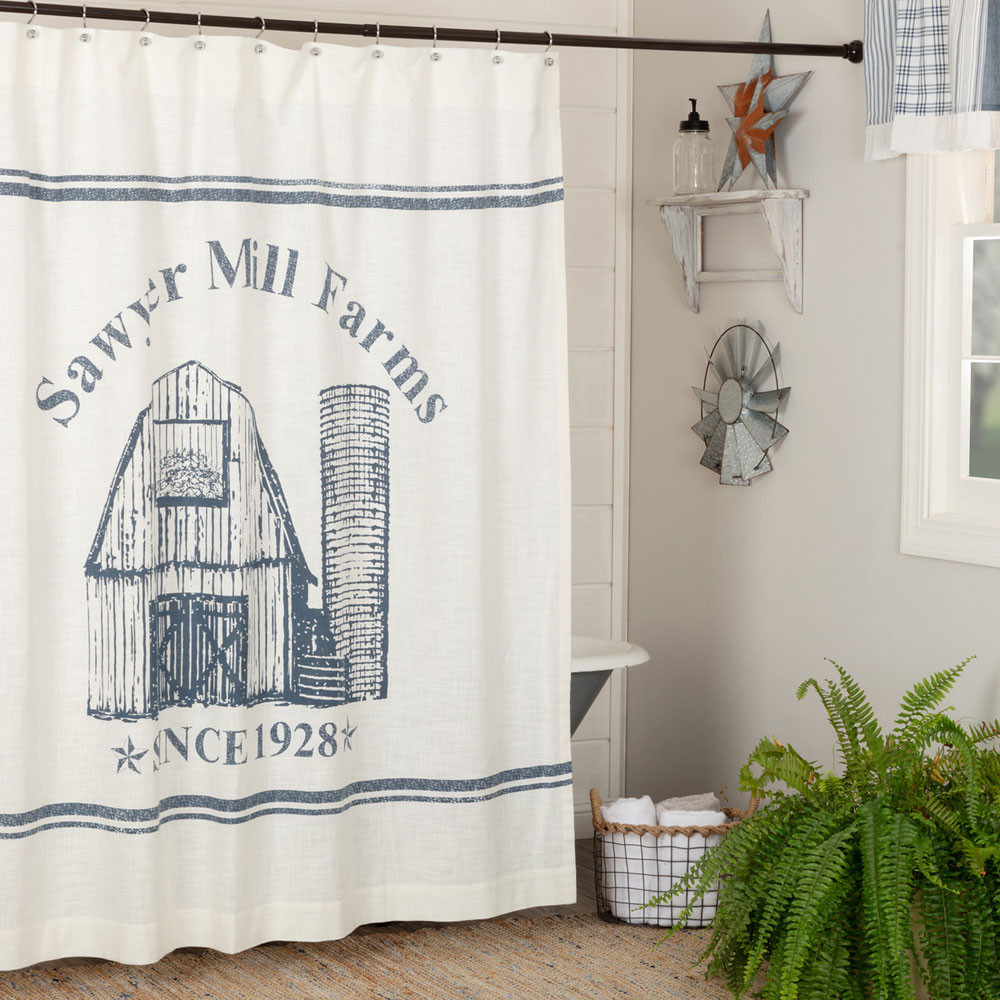 Sawyer Mill Blue Barn Shower Curtain by VHC Brands