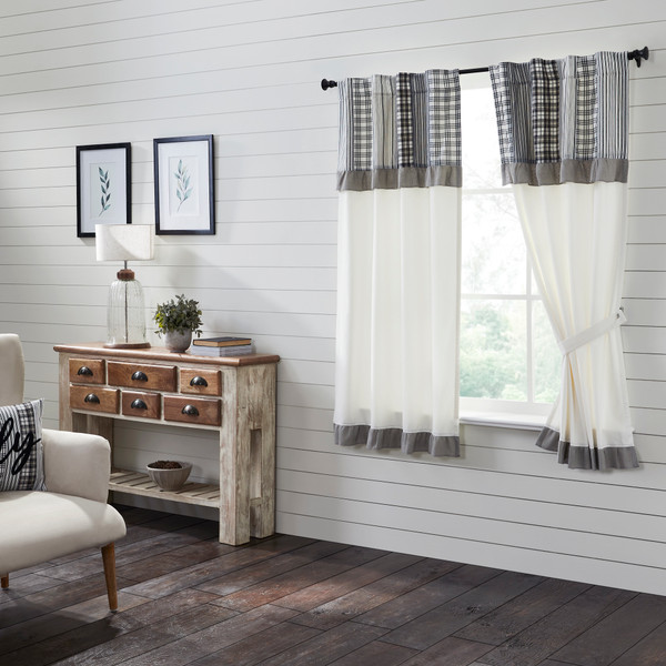 Sawyer Mill Black Short Panel with Attached Patchwork Valance Set