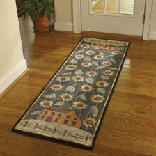 House and Sunflowers Hooked Rug Runner