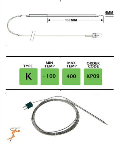 TME KP09 - K Type Oven Needle Probe 130 x 6mm - Thermometer Point
