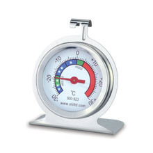 Stainless steel fridge/freezer thermometer with Ø50 mm dial and colour-coded zones.