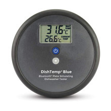 Close-up of DishTemp® Blue timer button and LCD displaying maximum temperature