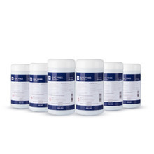 Carton of 6 tubs of Probe Wipes 180 for hygienic thermometer cleaning.