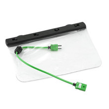 Clear waterproof pouch protecting thermometer and probe
