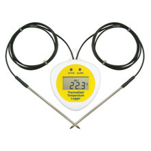 ThermaData® TD2F Data Logger with LCD screen and two external fixed sensors.