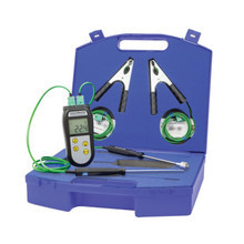 ETI Premium Thermometer Kit for HVAC open showing differential thermometer and probes in case