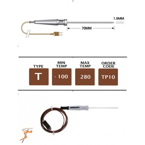 TP10 - T Type Fine Needle Probe 70 x 1.5mm small handle | Thermometer Point