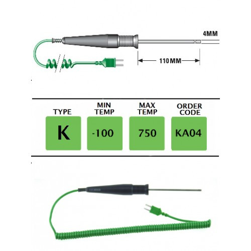 KA04 - K Type General Purpose Still Air Probe 110mm x 4mm | Thermometer Point