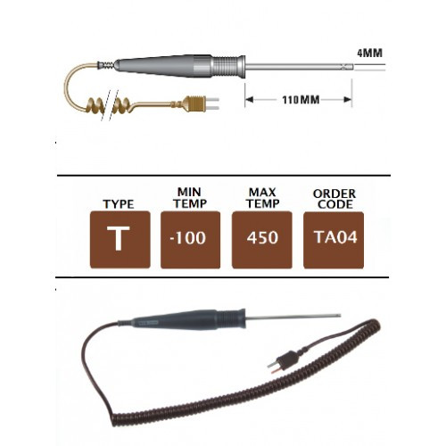 TA04 - T Type General Purpose Still Air Probe 110mm x 4mm | Thermometer Point