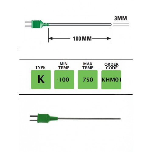 KHM01- K Type Plug Mounted G/Purpose(Binder)Probe100mmx3mm | Thermometer Point