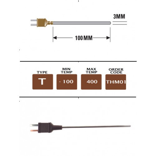 THM01 - T Type Plug Mounted G/Purpose (MI) Probe 100mm x 3mm  | Thermometer Point
