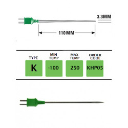 KHP05 - K Type Plug Mounted Needle Probe 110mm x 3.3mm | Thermometer Point