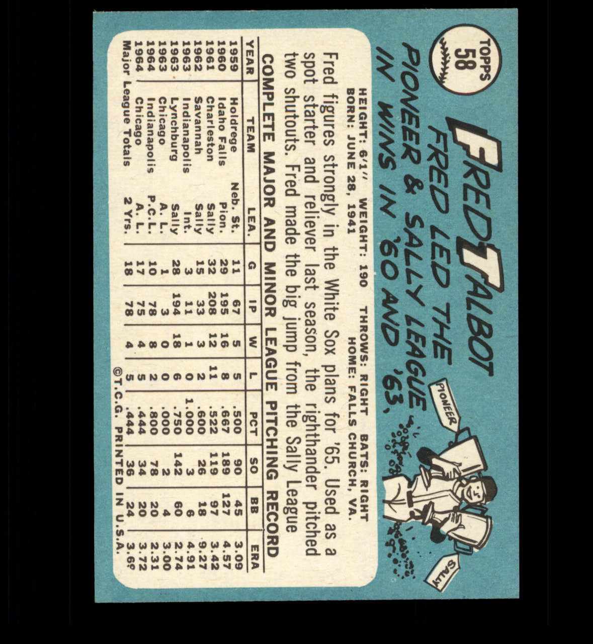  1965 Topps # 58 Fred Talbot Chicago White Sox