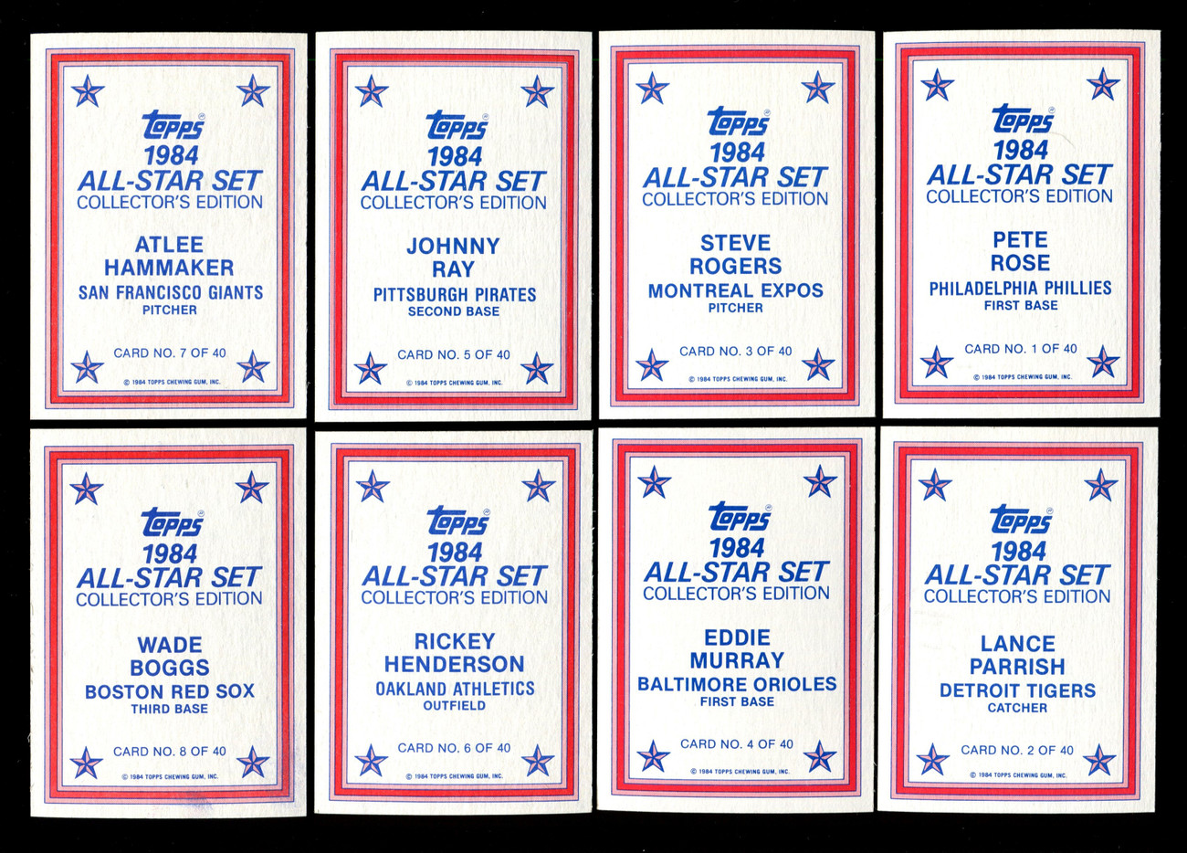 1984 TOPPS BASEBALL ALL STAR SET COMPLETE COLLECTORS EDITION 40/40 - OPC  Baseball.com