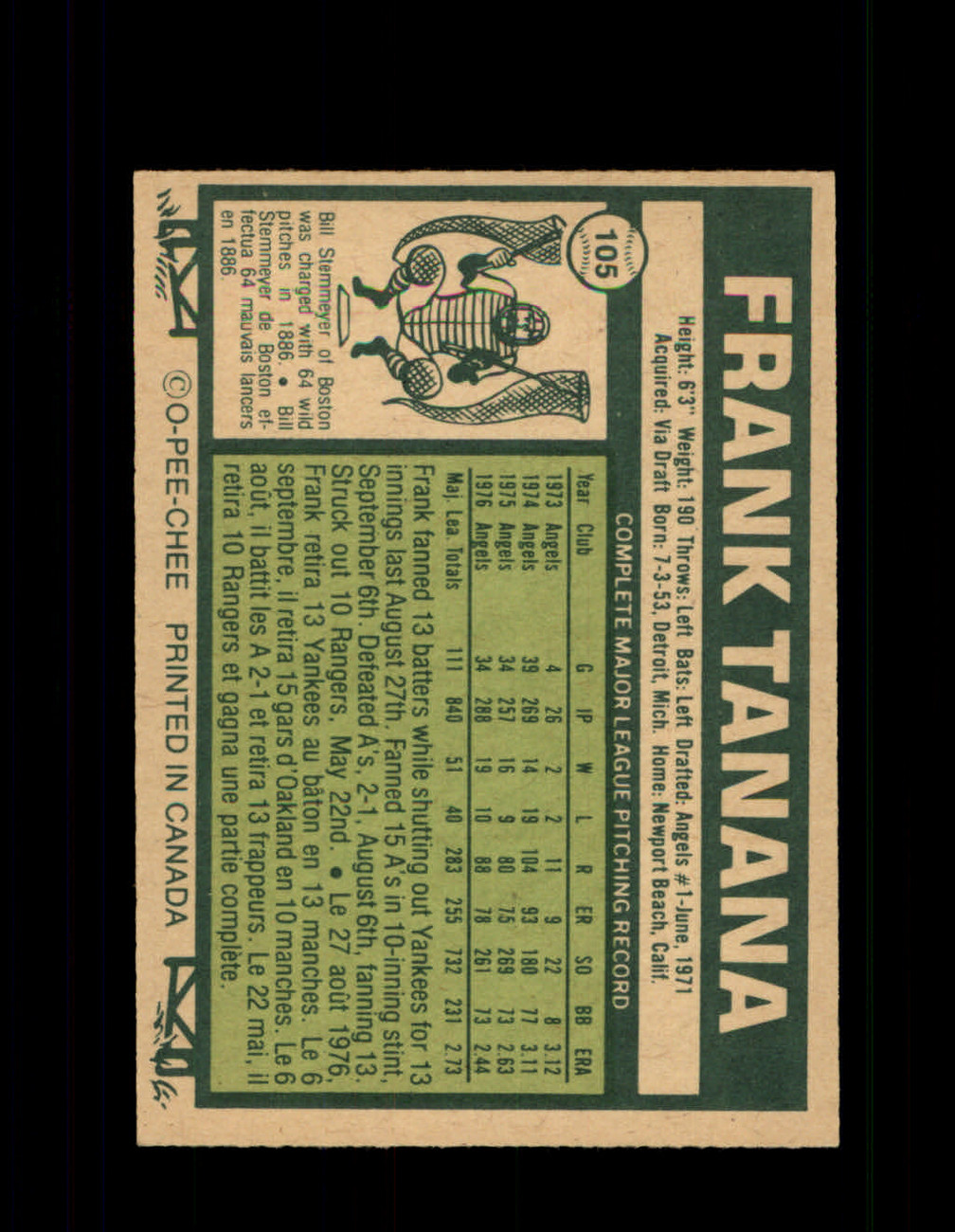 1985 FRANK TANANA OPC #55 O-PEE-CHEE RANGERS *R4775 - OPC Baseball.com