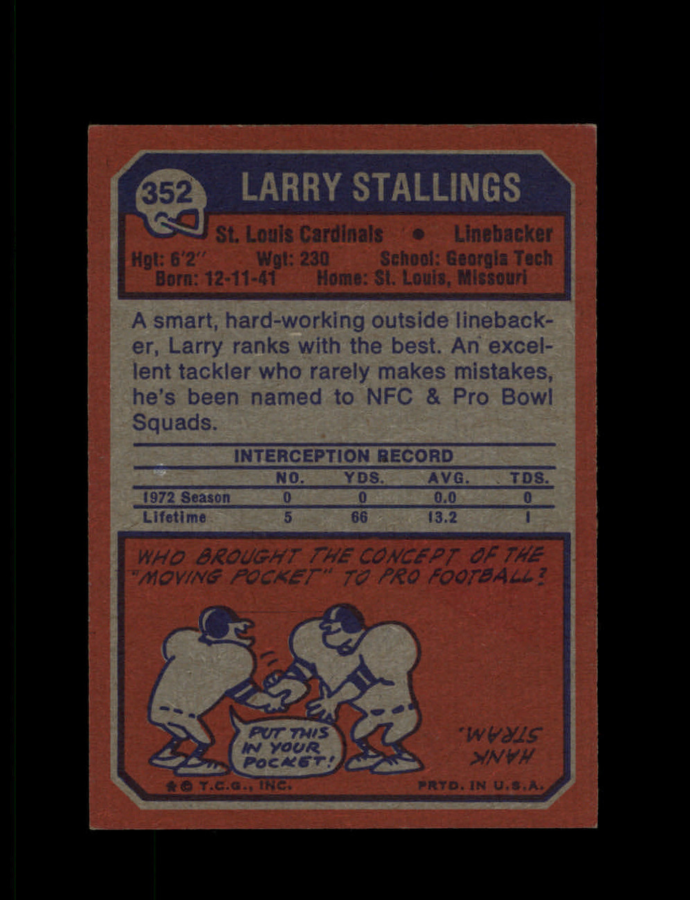 1976 Topps Football #56 - Larry Stallings - St. Louis Cardinals