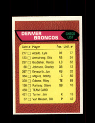 1976 DENVER BRONCOS TOPPS #458 TEAM CHECKLIST *9383