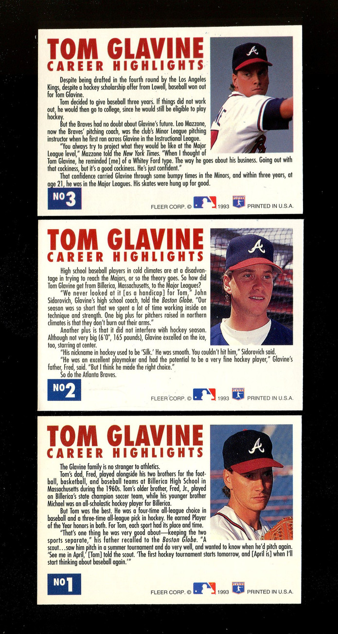 1993 FLEER TOM GLAVINE CAREER HIGHLIGHTS COMPLETE 15 CARD SET - OPC  Baseball.com