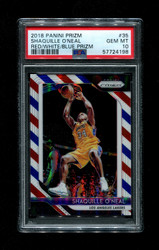 2018 SHAQUILLE O'NEAL PANINI PRIZM #35 RED/WHITE/BLUE PRIZM PSA 10