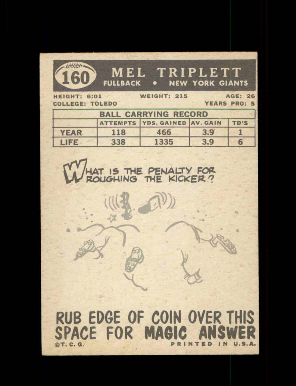 1959 MEL TRIPLETT TOPPS #160 GIANTS *G8681 - OPC Baseball.com